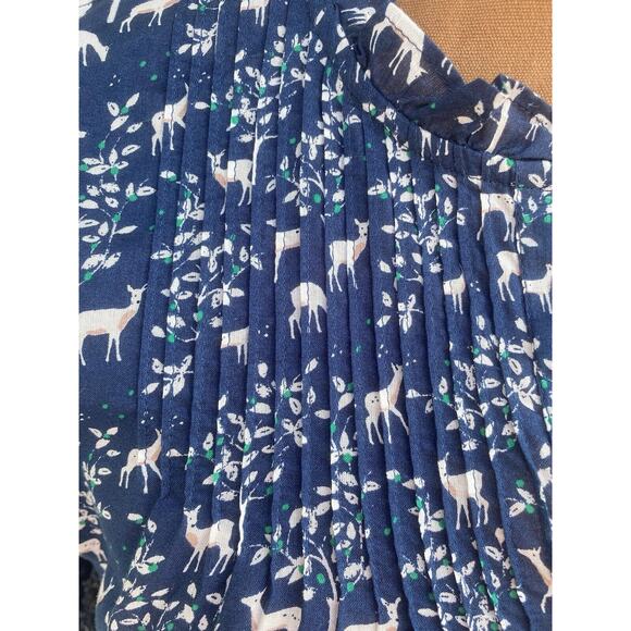 J. Crew Women's Blouse Navy Blue Deer Print Button Woodland Popover Size 00 - Picture 4 of 15